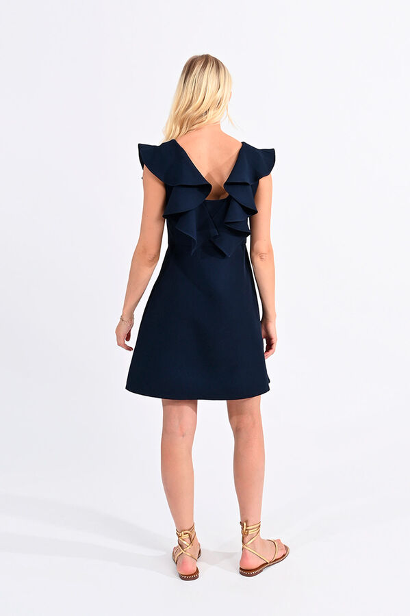 Cortefiel Short-sleeved dress with ruffles Navy
