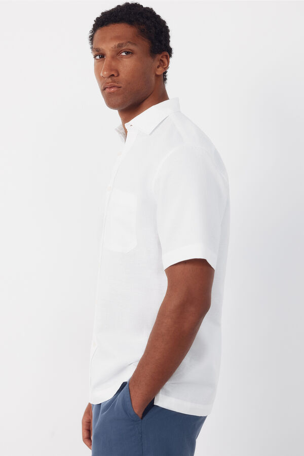 Cortefiel Plain cotton linen short sleeve shirt White