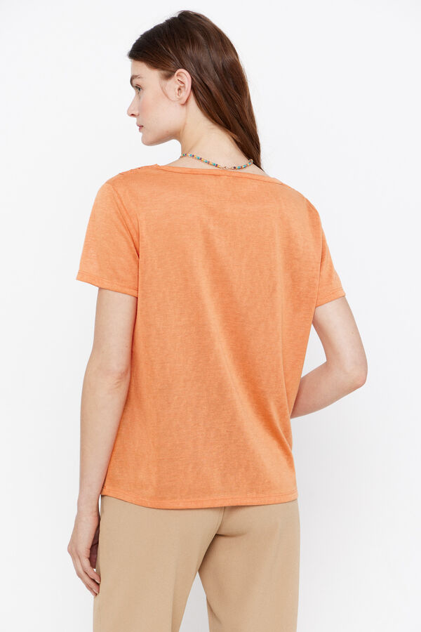 Cortefiel Camiseta efecto lino Coral