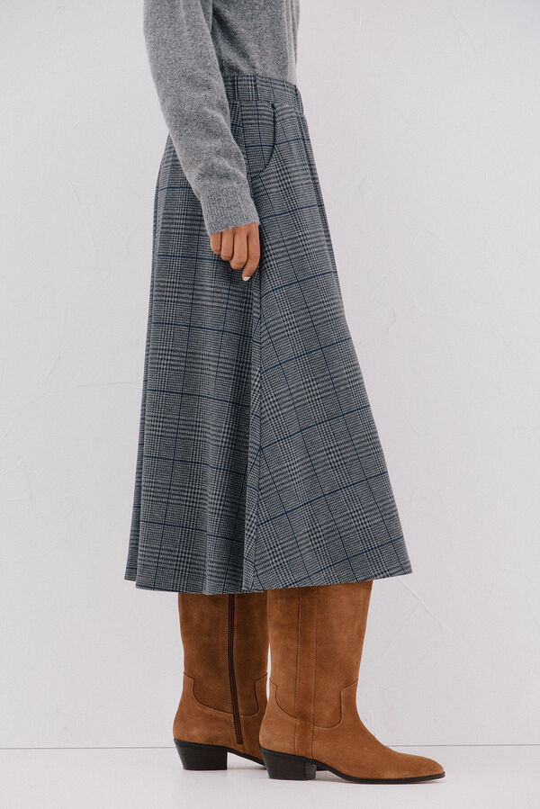 Cortefiel Flared jersey-knit skirt Printed blue