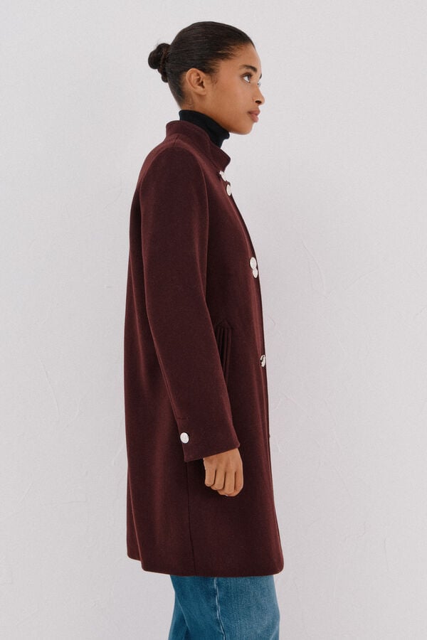 Cortefiel Double-breasted coat with gold buttons Maroon