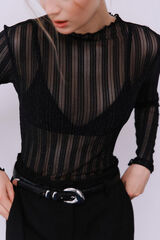 Vila Top transparente ribeteado Negro