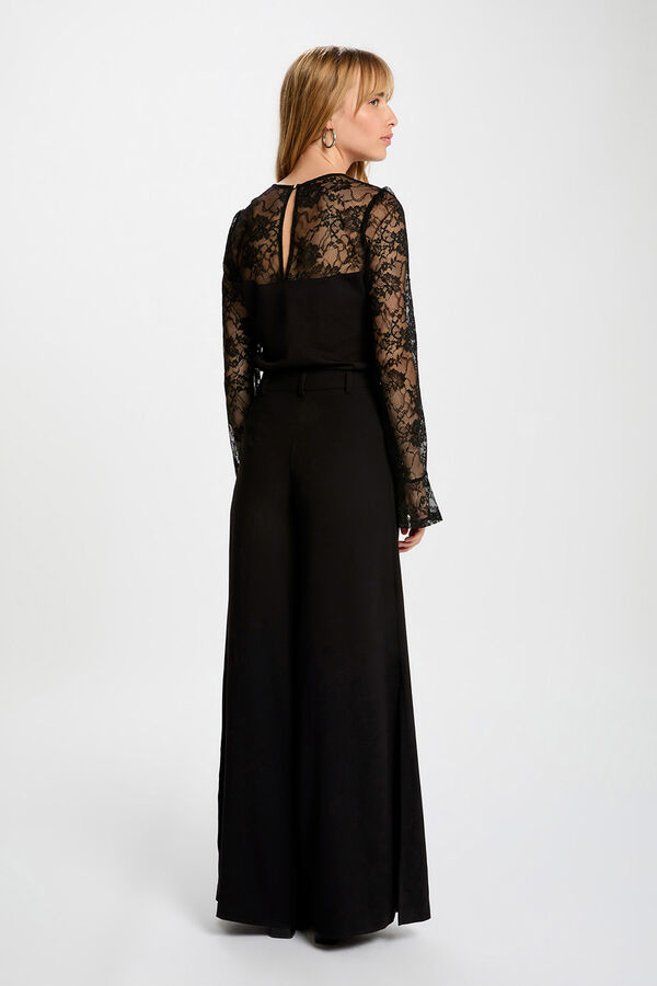 Morgan T-shirt cintada de renda Preto