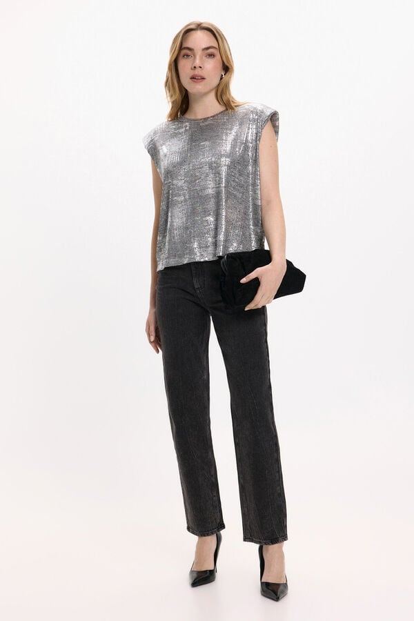 Vila Top metálico sem mangas Cinzento
