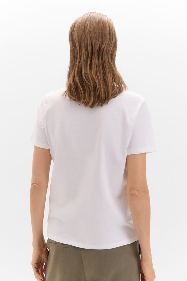Cortefiel Camiseta pico con bordado Blanco