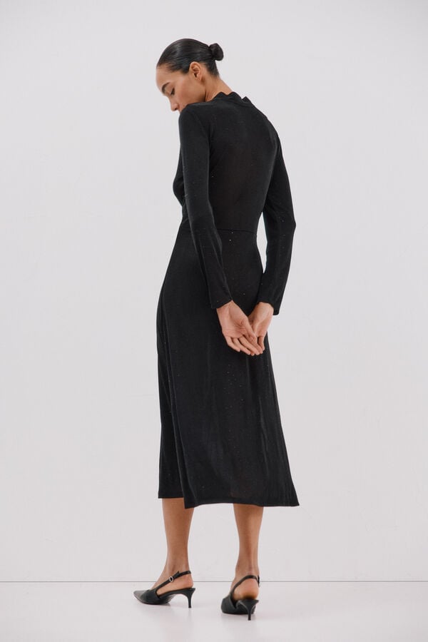 Cortefiel Shiny satin dress Black