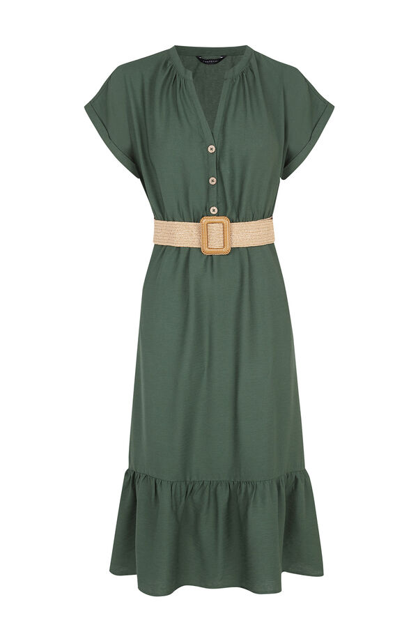 Cortefiel Belted comfort dress Dark green