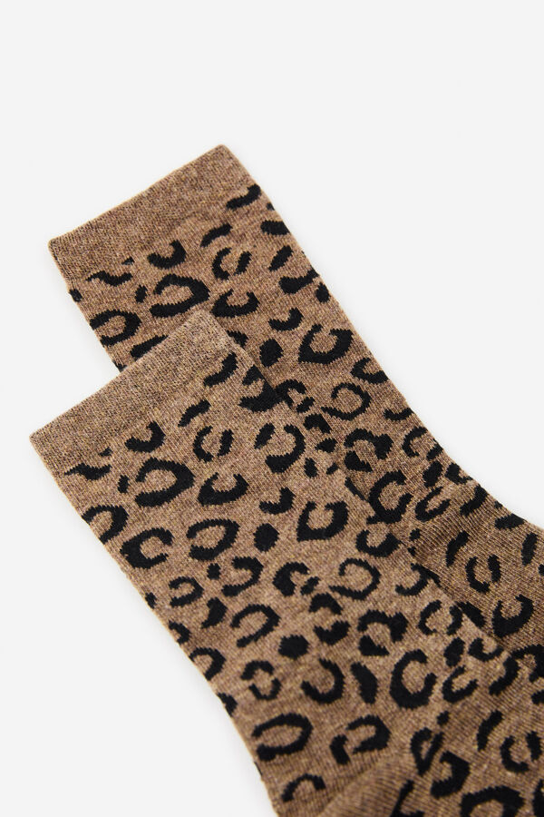 Cortefiel Leopard long socks Brown