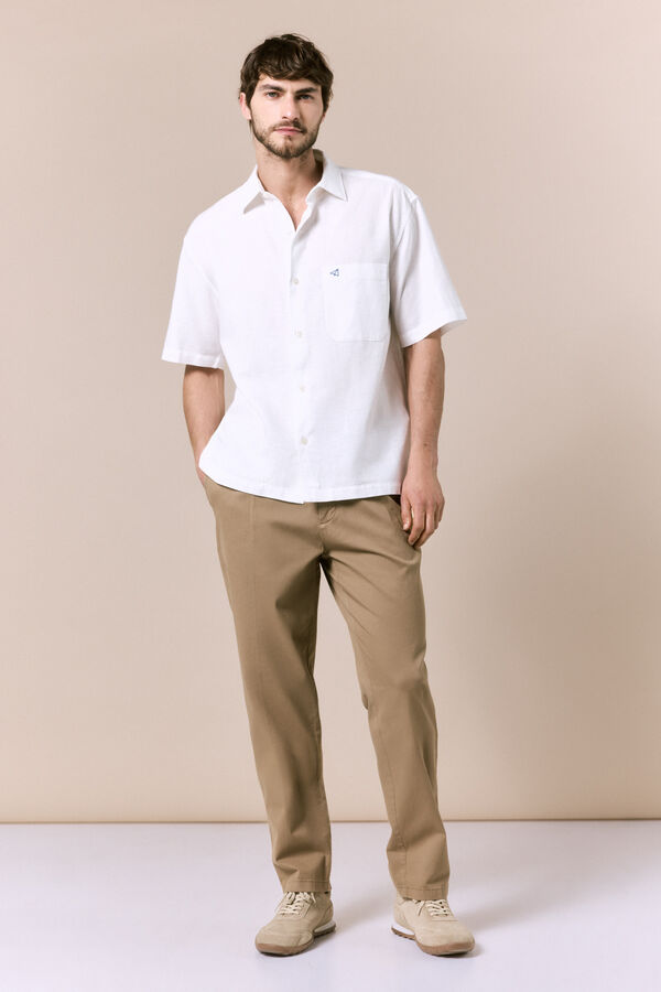 OOTO Camisa de linho de manga curta Branco