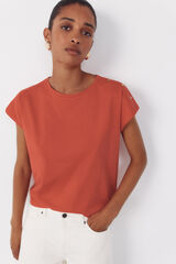 Cortefiel Basic t-shirt with gold buttons Coral