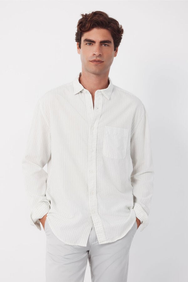 Cortefiel Striped seersucker shirt Kaki