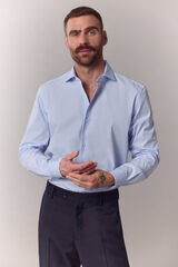 OOTO Camisa &agrave;s riscas manga comprida em popelina Azul