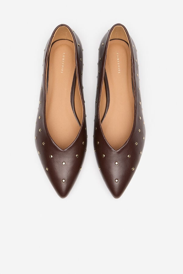 Cortefiel leather ballerina shoe Nude