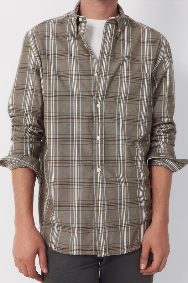 Cortefiel Checked poplin shirt Kaki