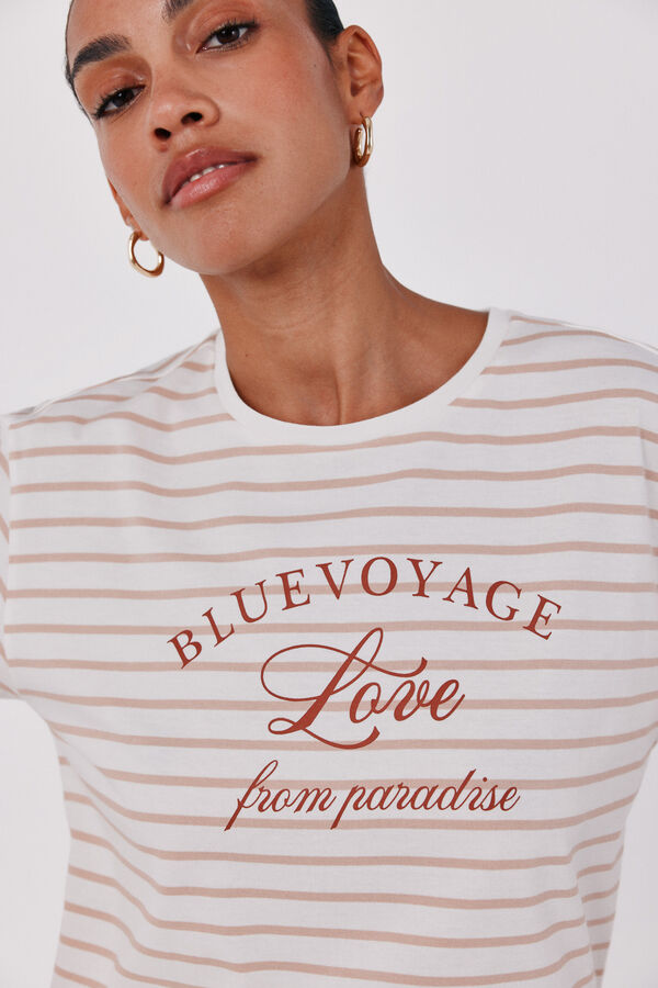 Cortefiel Striped print T-shirt Printed white