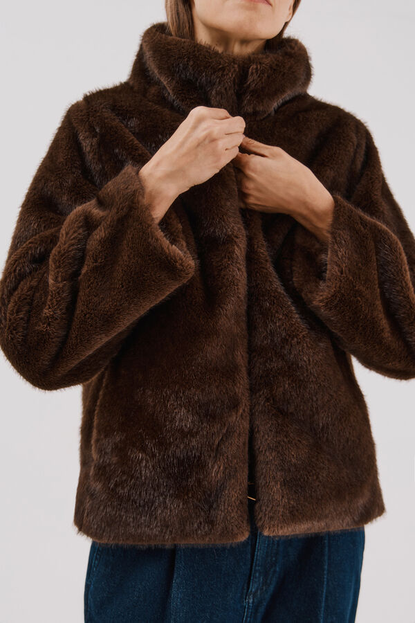 Cortefiel Faux fur jacket Dark brown