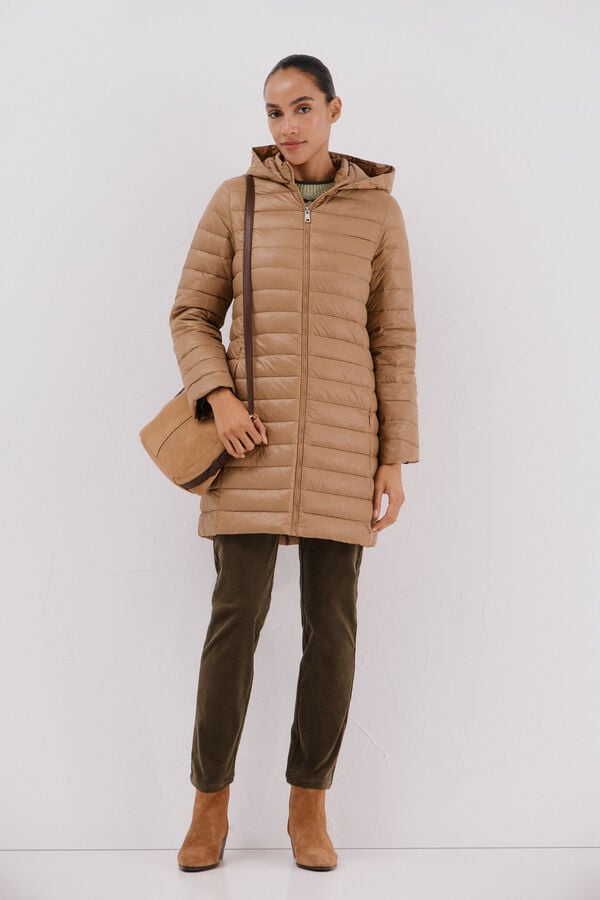 Cortefiel Long down coat Beige