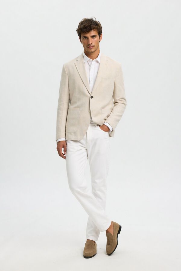 Selected Linen jacket with flap Beige