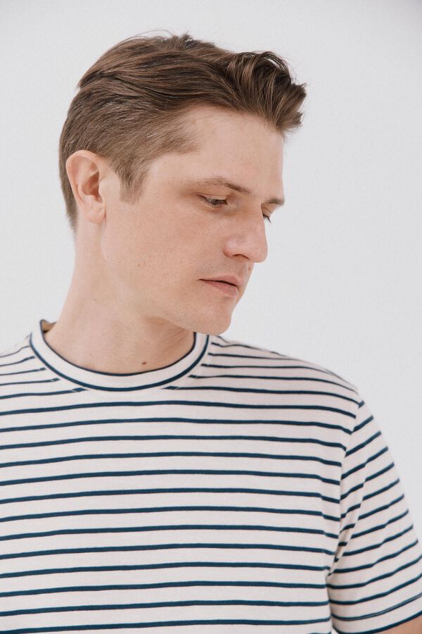Cortefiel Striped slub T-shirt Ivory
