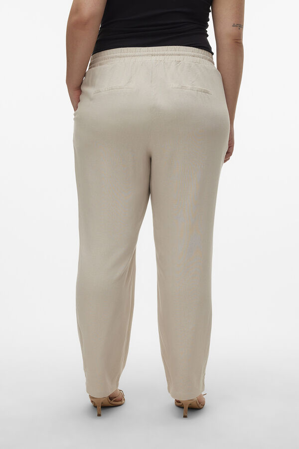 Cortefiel Plus size ankle-length linen trousers Grey