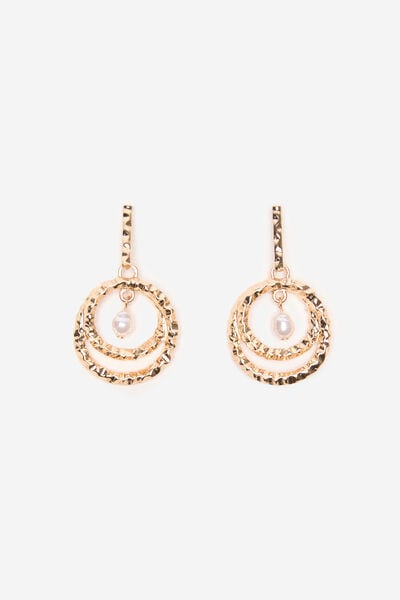 Cortefiel Hoop earrings with pearl  Gold