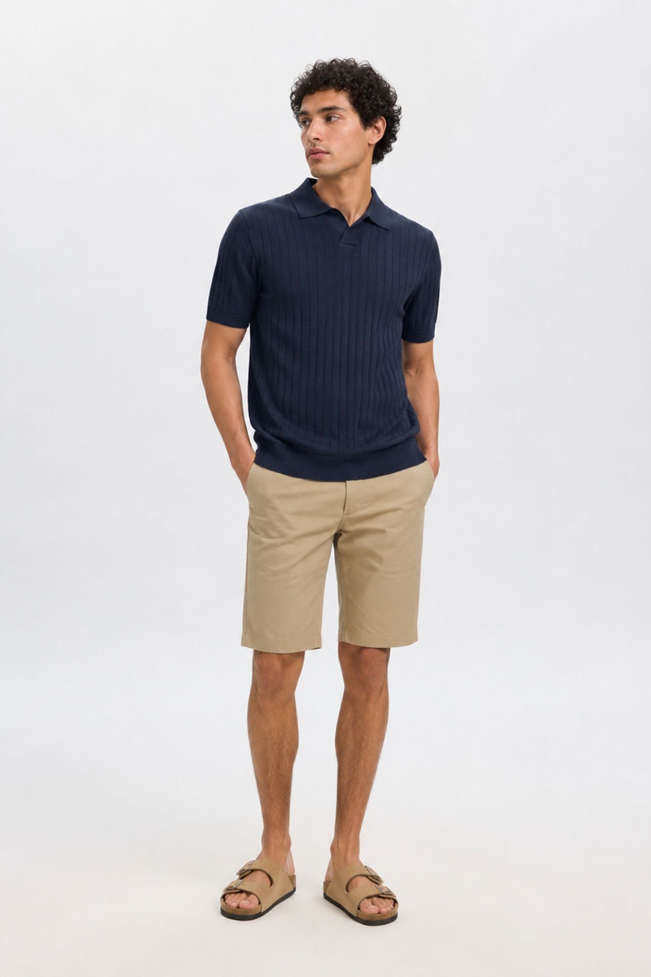 Selected Polo de malha canelada