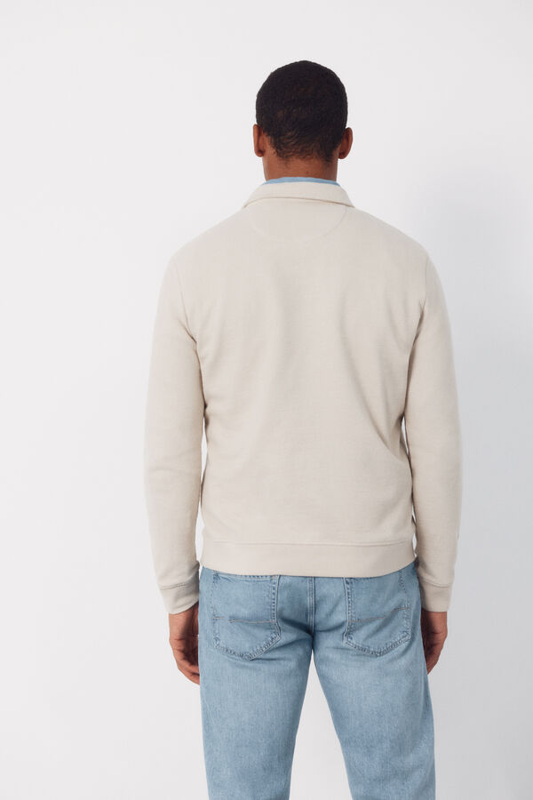 Cortefiel Long sleeve link structure polo shirt Beige