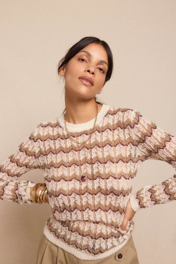 Slowlove Jersey calado multicolor Estampado beige