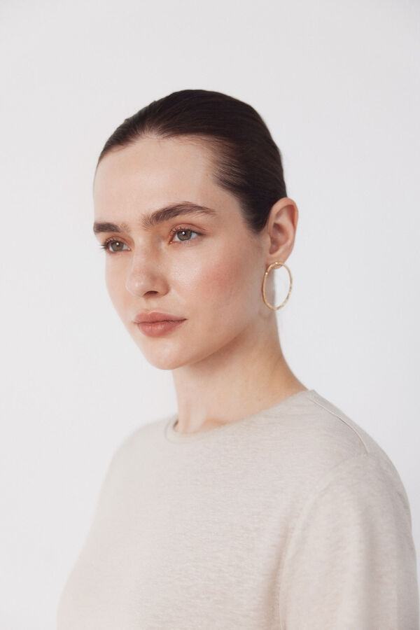 Cortefiel Linen -shirt with lurex neckline Beige