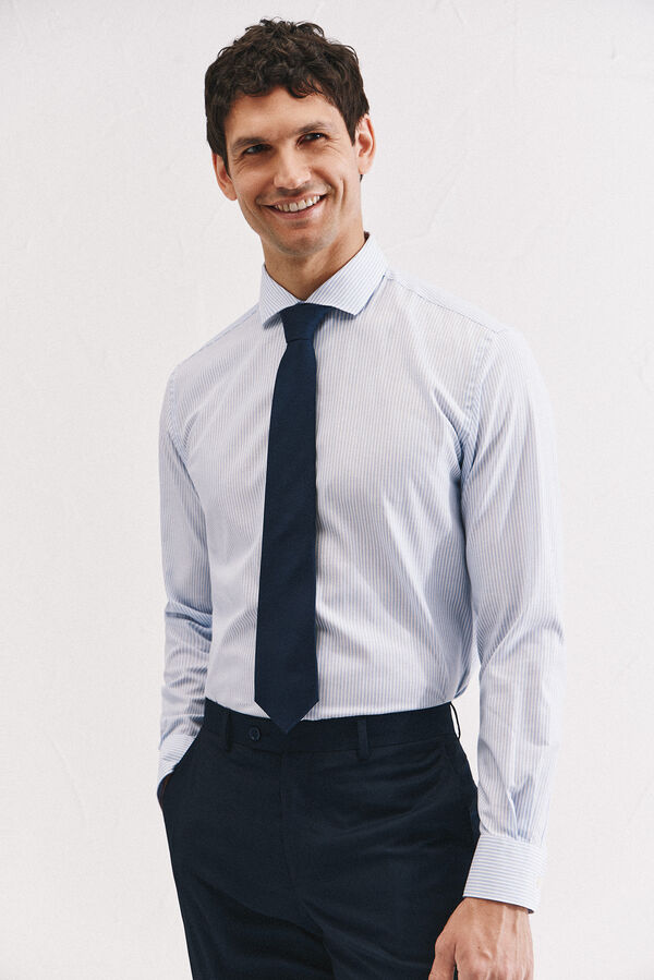 Cortefiel Slim fit easy-iron ottoman dress shirt Blue