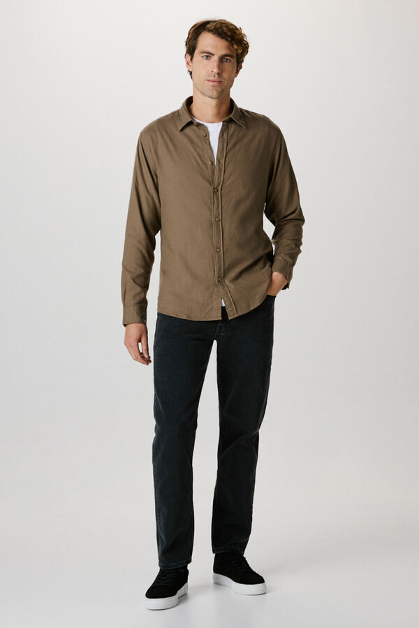 Selected Slim fit long sleeve shirt . Brown