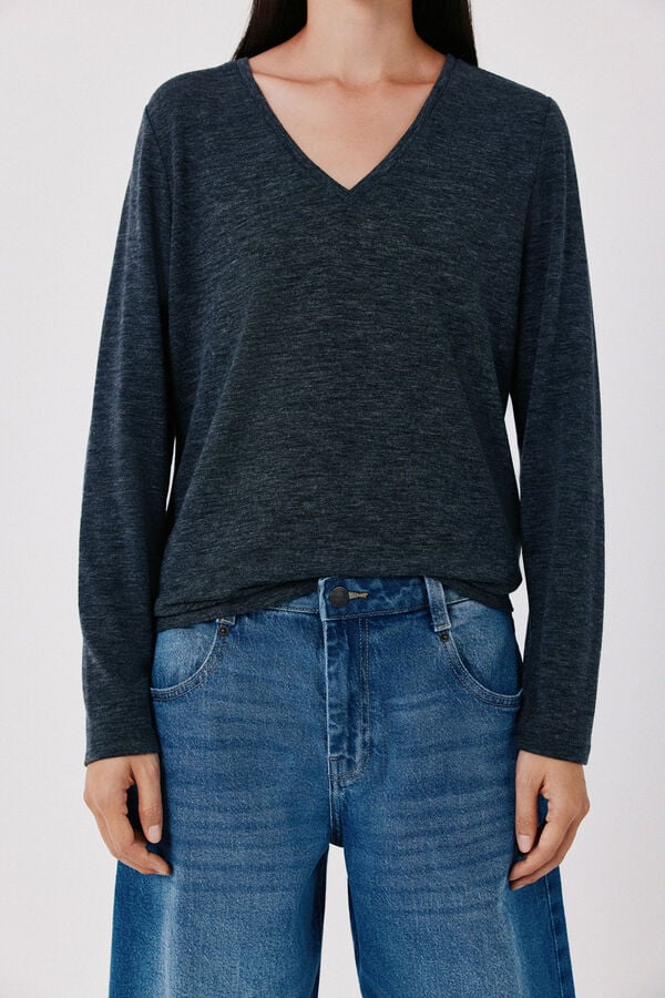 Cortefiel V-neck basic T-shirt Dark grey