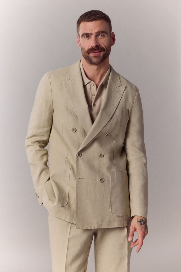 OOTO Blazer cruzado em mistura de linho Tostado