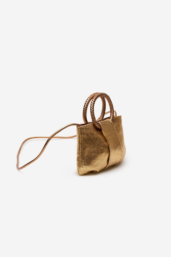 Cortefiel Raffia shoulder bag with braided handle Gold
