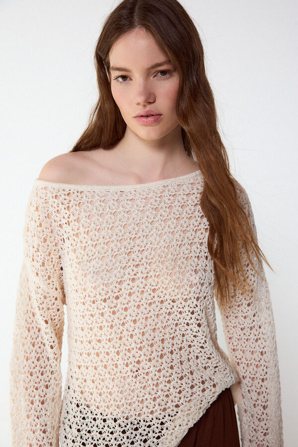 Slowlove Jersey punto calado Marfil