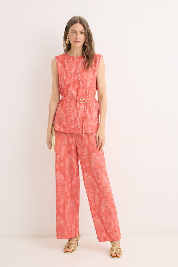Cortefiel Jacquard knit trousers Coral