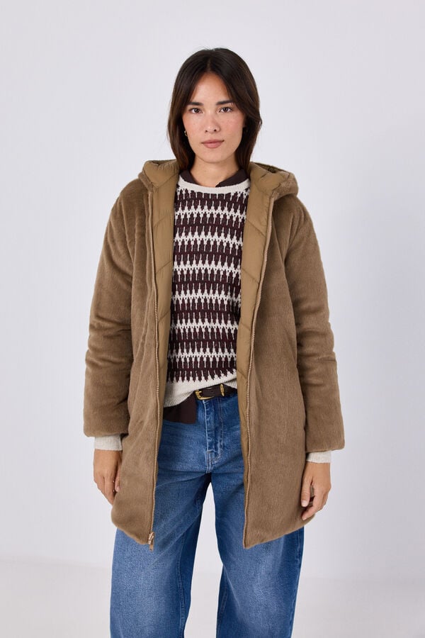 Cortefiel Anorak acolchado reversible efecto pelo Beige
