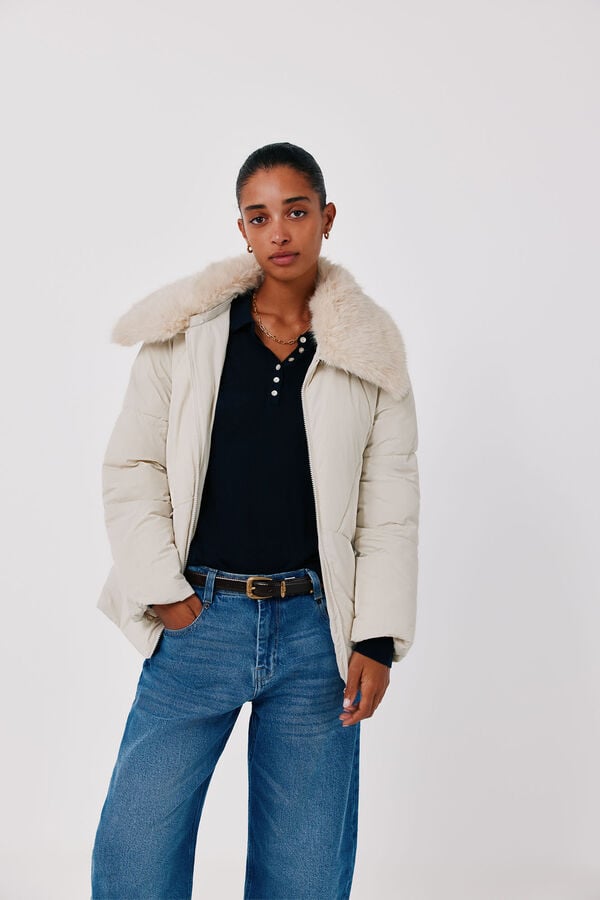 Cortefiel Puffer short anorak Ivory