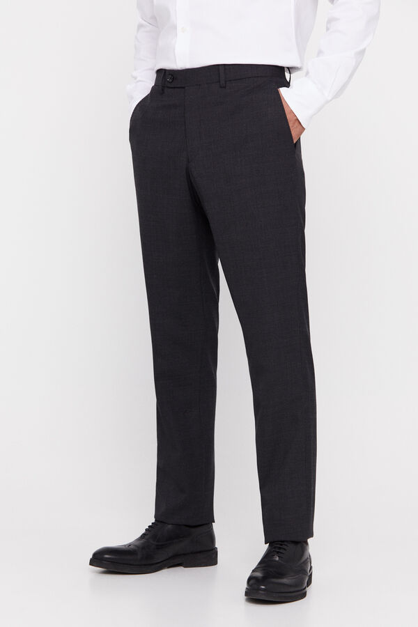Cortefiel Slim fit micro pattern trousers Dark grey