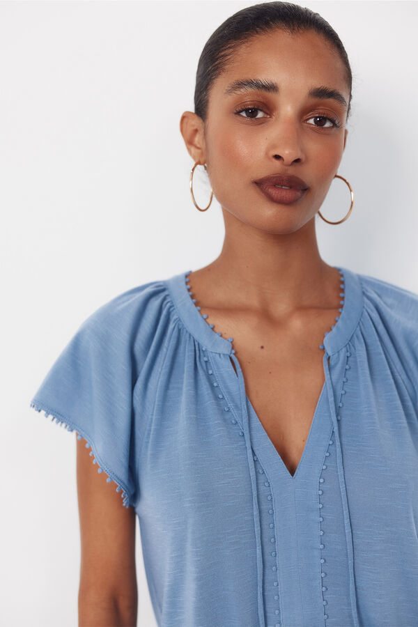 Cortefiel Camiseta fluida pasamanerias Azul