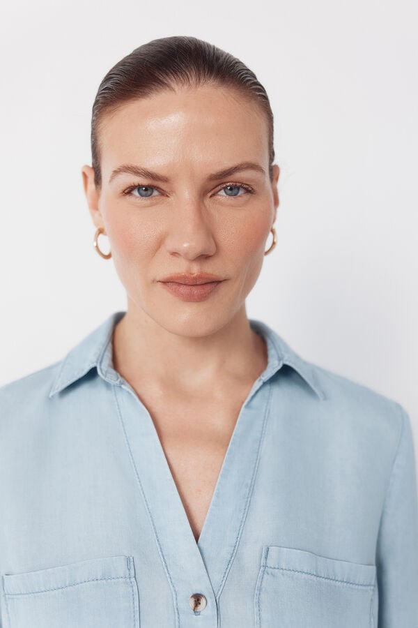 Cortefiel Camisa Vaquera Tencel Azul oscuro