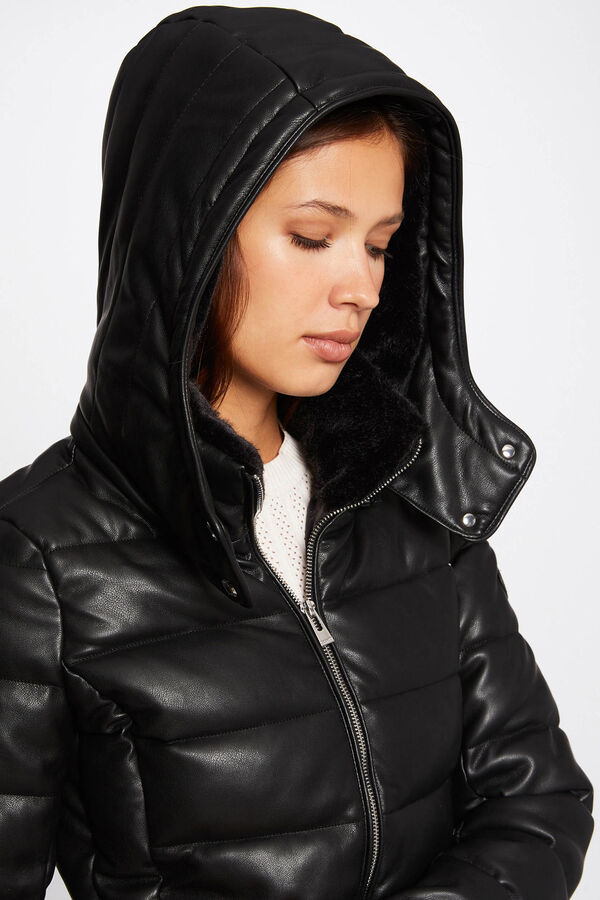 Cortefiel Straight cut hooded puffer jacket Black