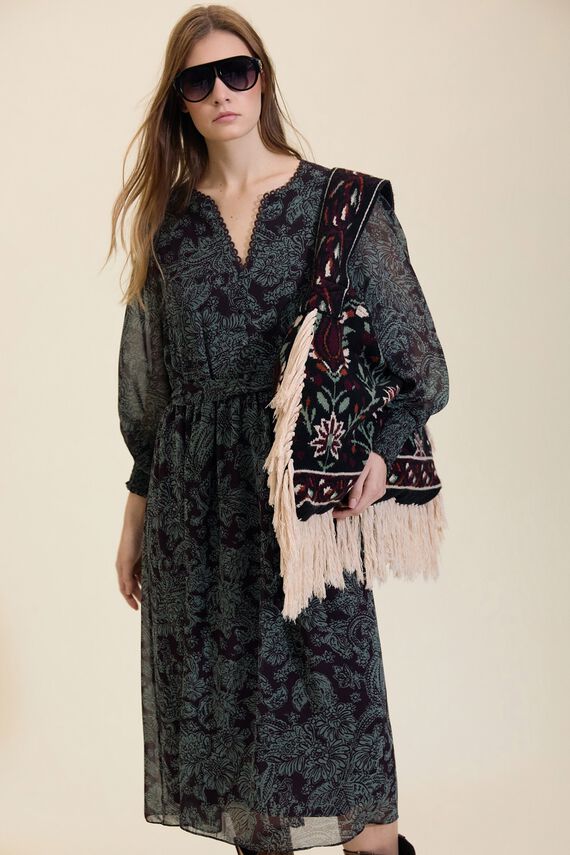 Vestido largo de gasa con estampado floral