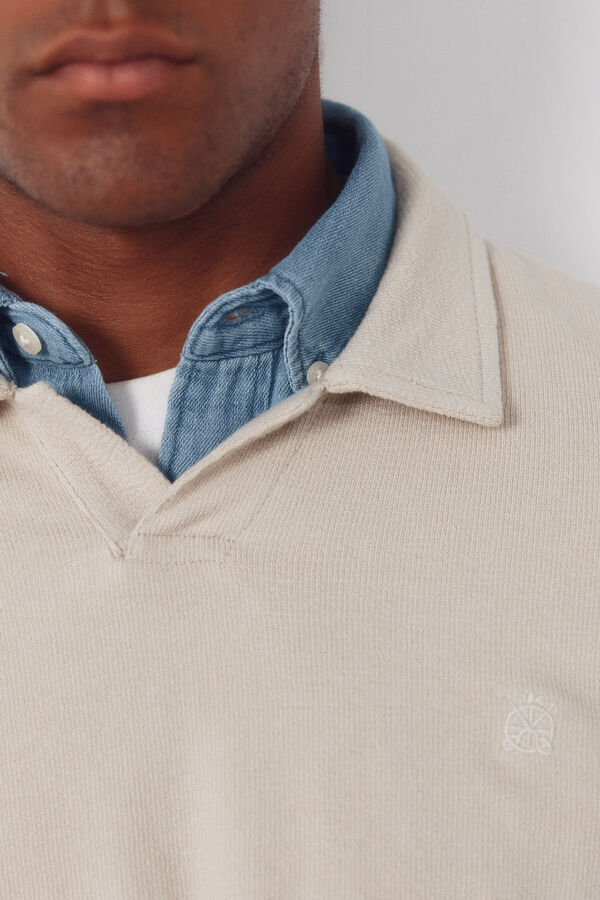 Cortefiel Long sleeve link structure polo shirt Beige