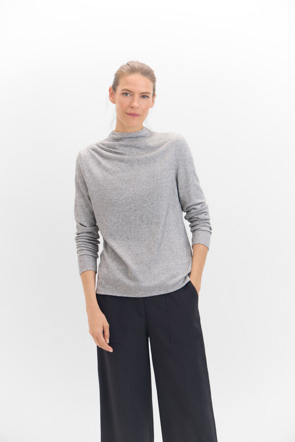 Cortefiel Shiny pleated T-shirt Grey