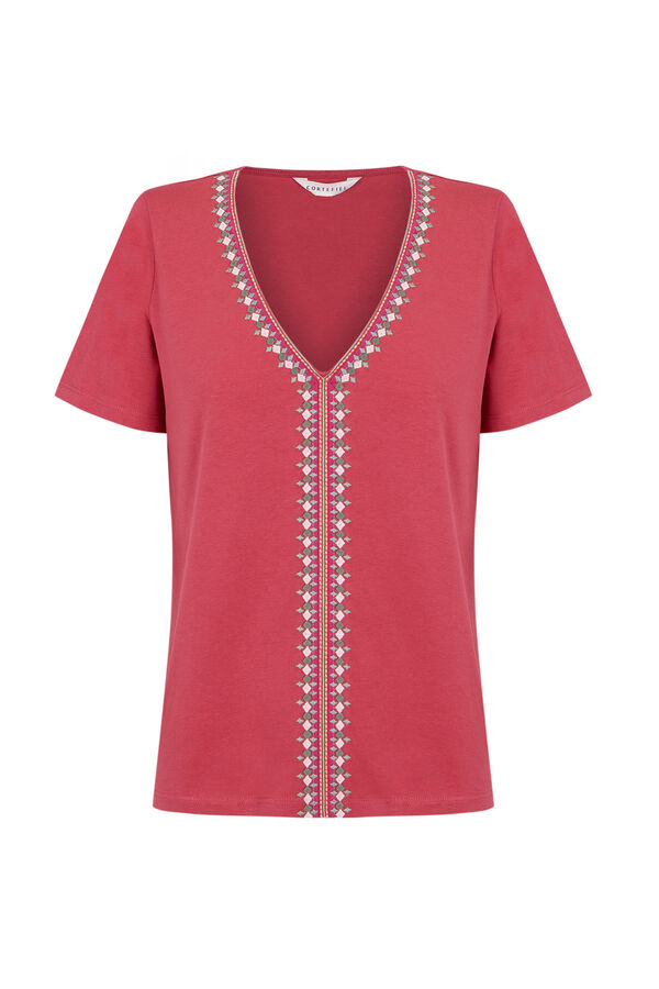 Cortefiel Embroidered t-shirt Pink