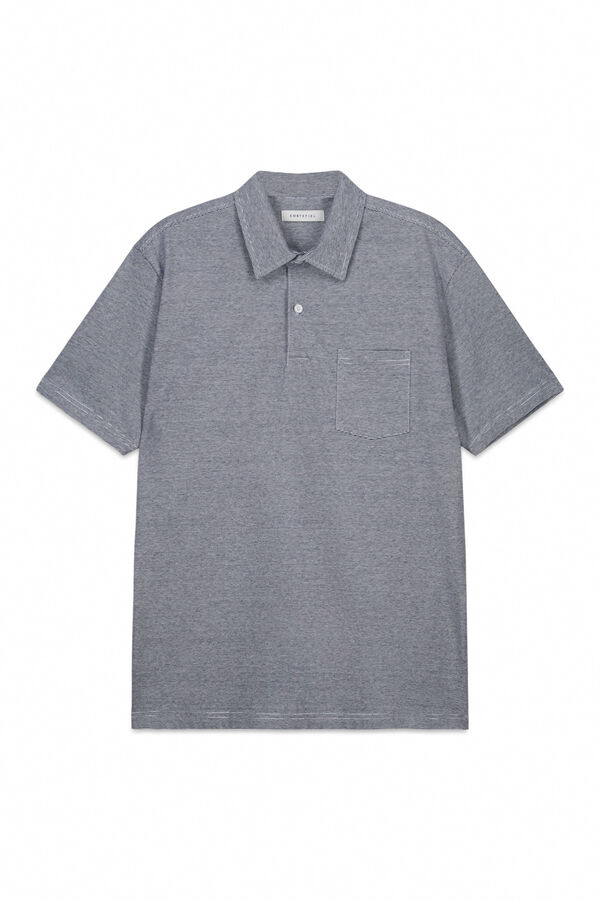 Cortefiel Striped polo shirt with pocket Grey