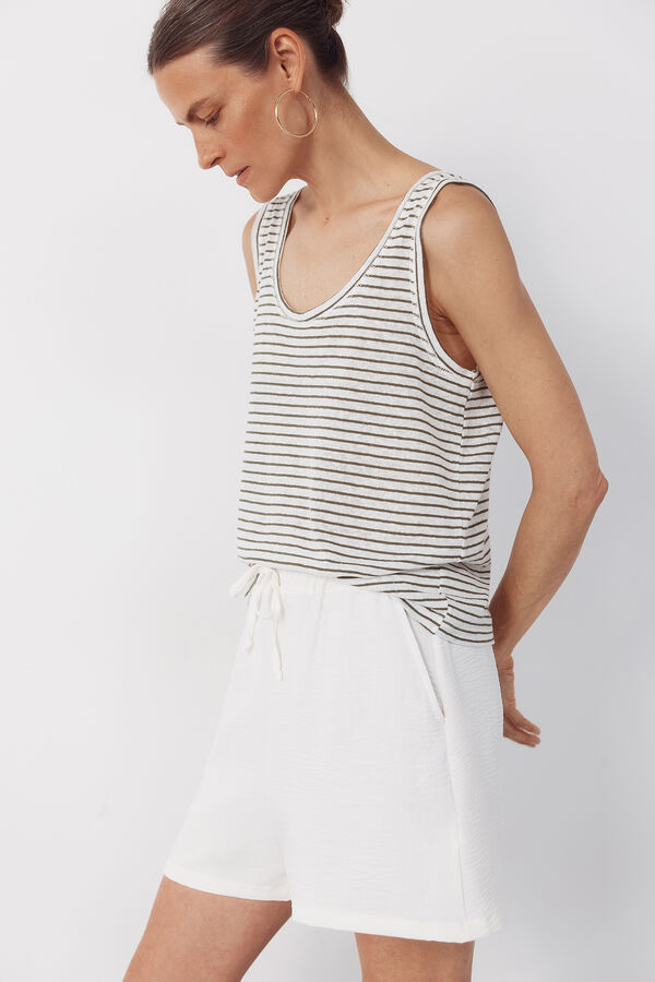 Cortefiel Linen tank top Printed green