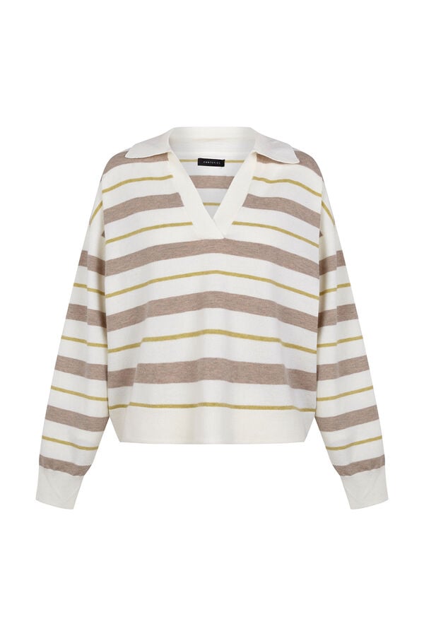 Cortefiel Striped polo jumper Ivory