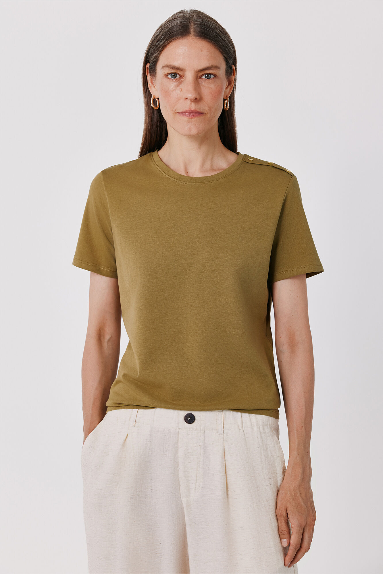 Cortefiel Gold button basic T-shirt